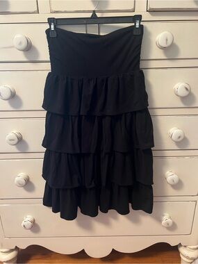 J. Crew Black Strapless Tiered Ruffle Dress
